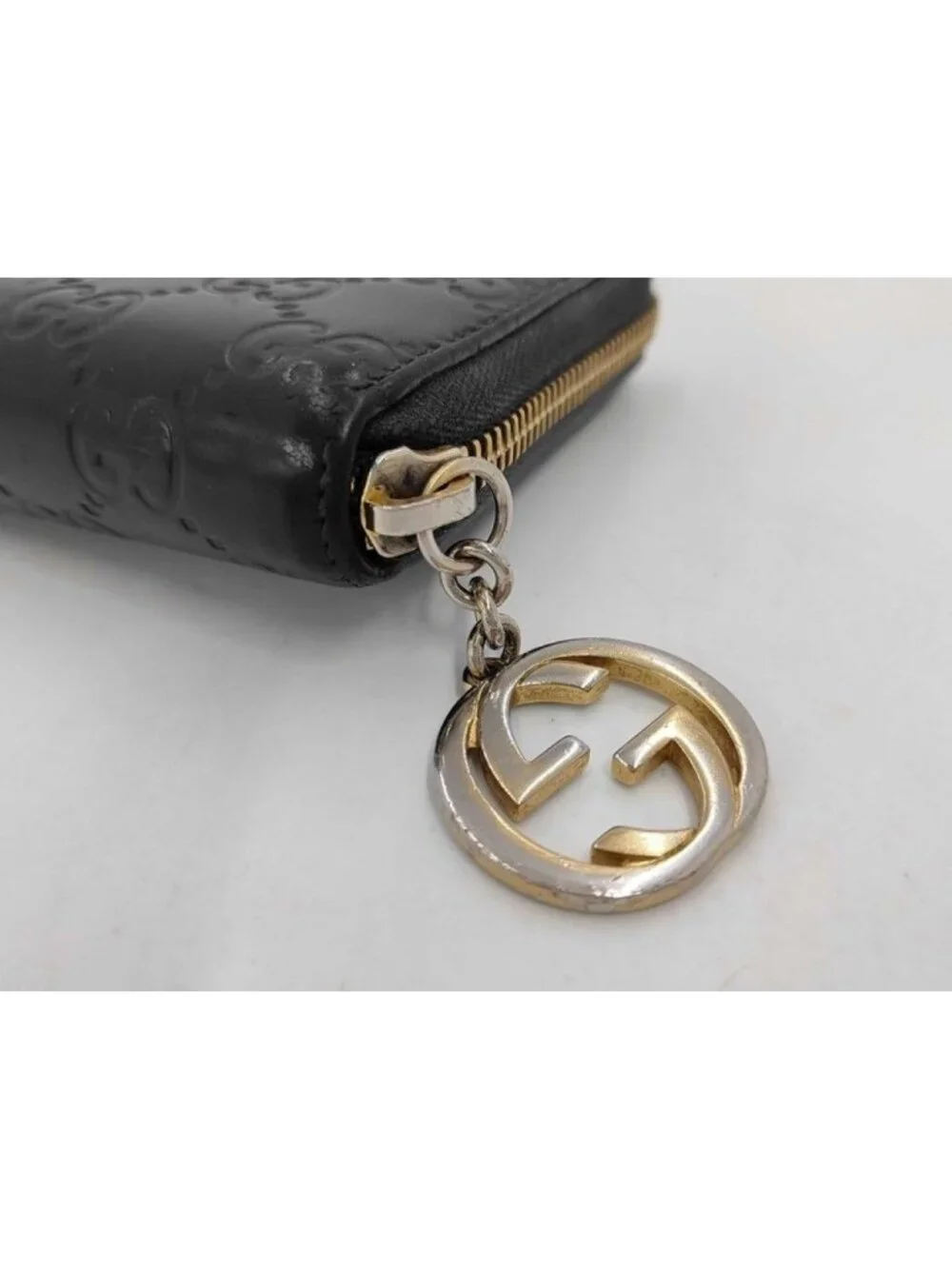 Gucci Wallet Guccissima Black Leather Zip Around Gold - Picture 6 of 7